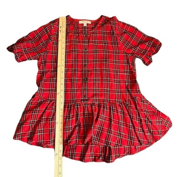 Madewell Studio Ruffle-Hem Top in Clanton Plaid Women's size XXS Red Black - Picture 8 of 8